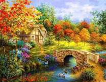 Живописный осенний сад у домика