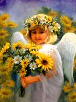 Ангелочек на поляне ромашек и подсолнухов