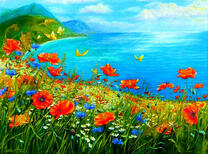 Маки на склоне у моря