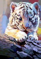 Белый тигренок на бревне