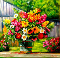 Садовый букет в ведерке