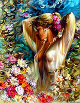 Девушка в шали среди цветов