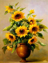 Букет подсолнухов в античной вазе