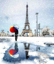 Эйфелева башня в заснеженном Париже