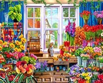 Кот в цветочном магазине