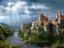 Старинный замок в лучах солнца