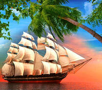 Яхта у тропического берега