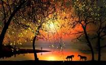 Пара лошадей на закате