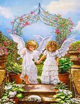 Ангелочки и белый щенок