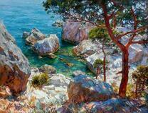 Деревья на скалистом берегу моря
