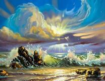 Солнце над морским прибоем