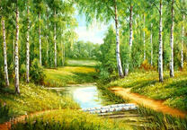 Мостик из бревен через ручей в лесу