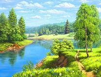 Олени на летнем берегу реки