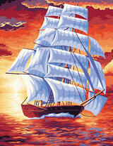 Парусный корабль на фоне заходящего солнца