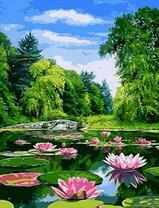 Розовые лотосы на реке