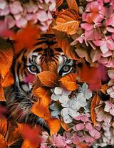Тигр среди цветов