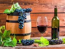 Бочонок вина и виноград