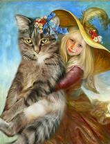 Кукольная девочка с большим котом