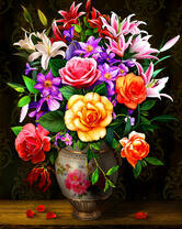 Букет роз и лилий в роскошной вазе