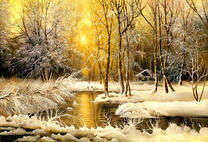 Маленький домик в заснеженном лесу