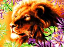 Молодой лев и цветущие растения