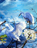 Журавли на цветущем дереве