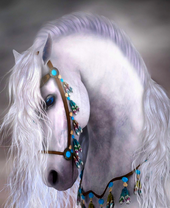 Белая лошадь с красивым нарядом