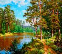 Река с густым лесом на берегах