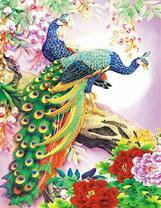 Два павлина и цветущие орхидеи с розами