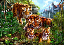 Семья тигров у подножья замка