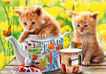 Два рыжих котёнка и чайный сервиз