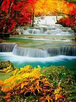 Каскад водопадов в осеннем лесу