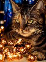 Полосатый кот и гирлянда