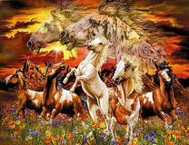 Лошади в цветочном поле