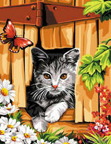 Котёнок выглядывает в свое окошко