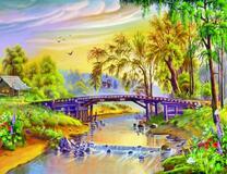 Бревенчатый мост к дому у реки