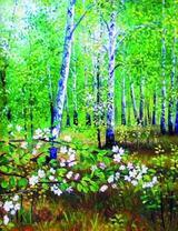 Березовая роща и цветущие деревья