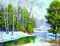 Лес на заснеженных берегах реки