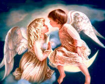 Пара ангелочков на луне и облаке