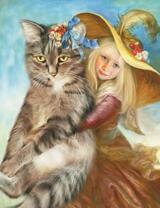 Миниатюрная девочка и огромная кошка