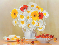Букет с гербер и ромашек на столе