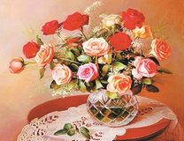 Букет роз на ажурной салфеточке