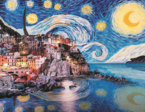 Звездное небо над городом на скале