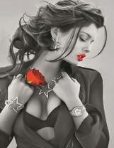 Звездная девушка с красной розой