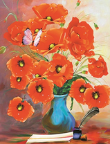 Маковый букет и чернильница с пером