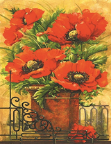 Красные маки за кованой решёткой