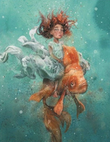 Девочка верхом на золотой рыбке