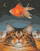Большой кот мечтает о золотой рыбке