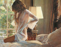 Обнажённая женщина в прозрачном пеньюаре