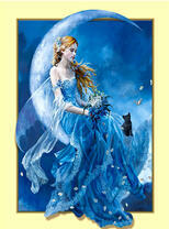 Фея на луне с котенком